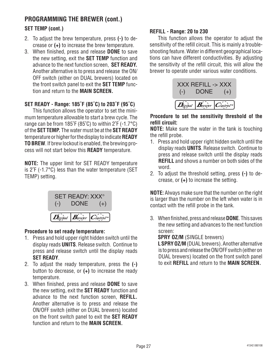 Bunn DUAL068000 User Manual | Page 27 / 36
