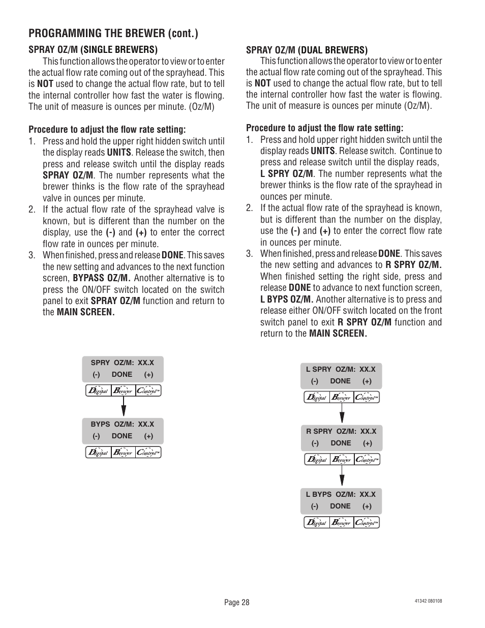 Programming the brewer (cont.) | Bunn DUAL068000 User Manual | Page 28 / 36