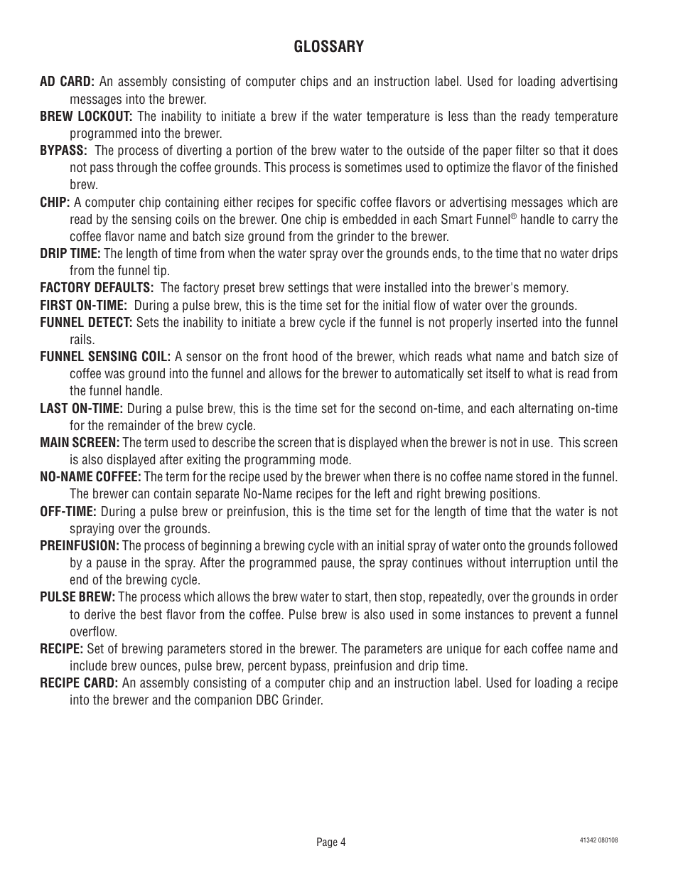 Glossary | Bunn DUAL068000 User Manual | Page 4 / 36