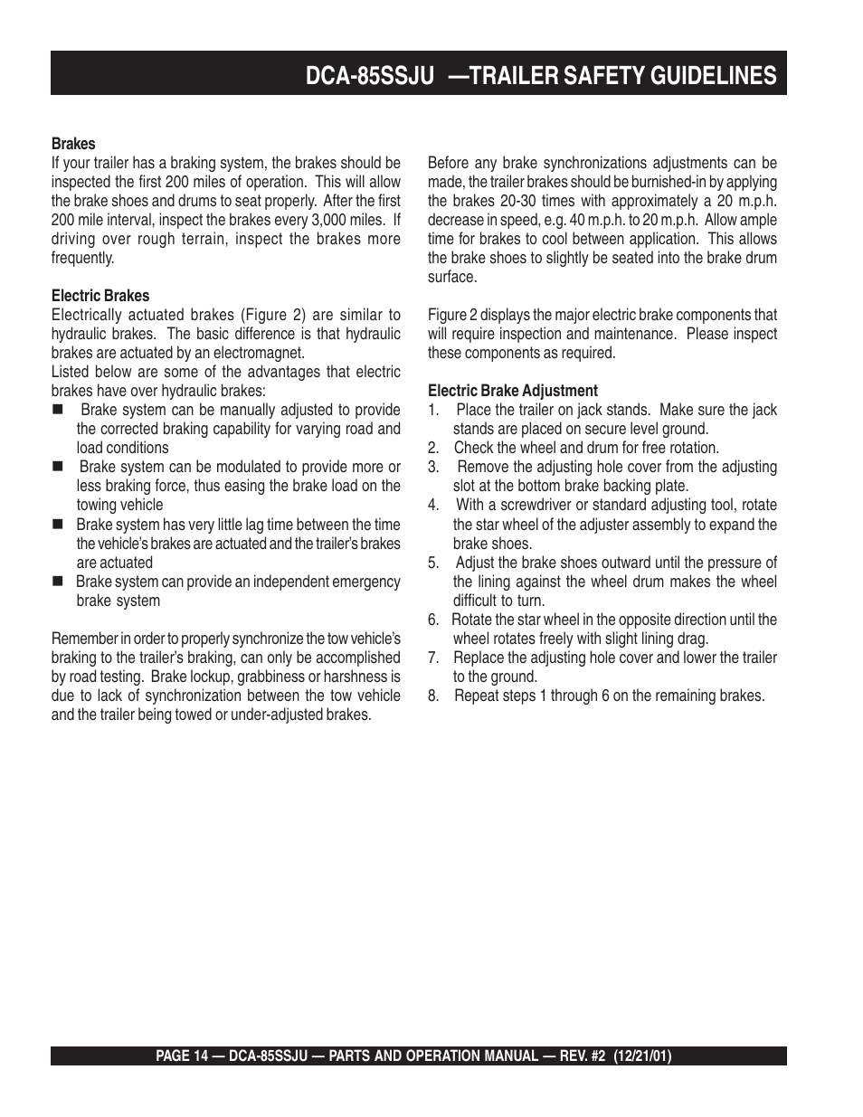 Dca-85ssju —trailer safety guidelines | Multiquip DCA85SSJU User Manual | Page 14 / 92