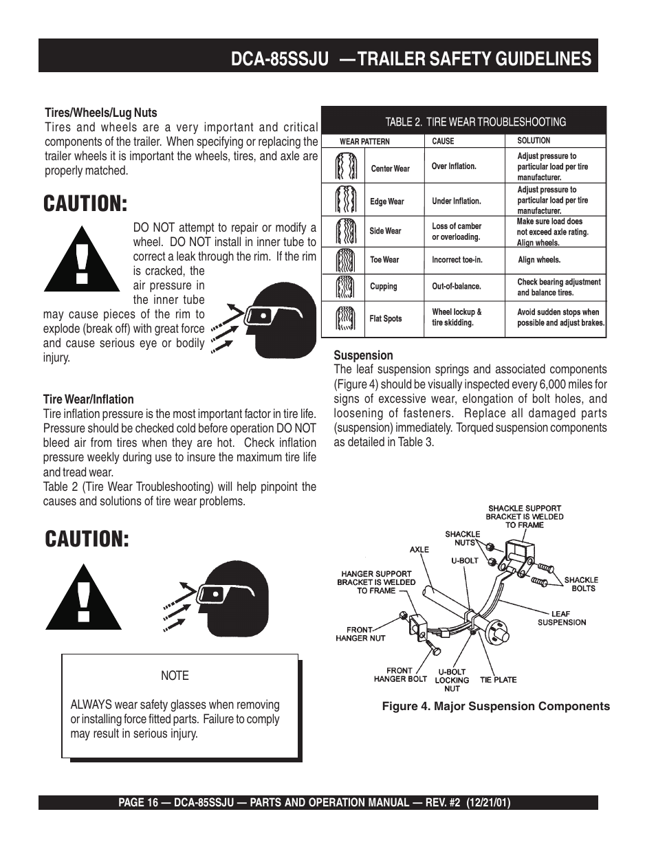 Caution, Dca-85ssju — trailer safety guidelines | Multiquip DCA85SSJU User Manual | Page 16 / 92