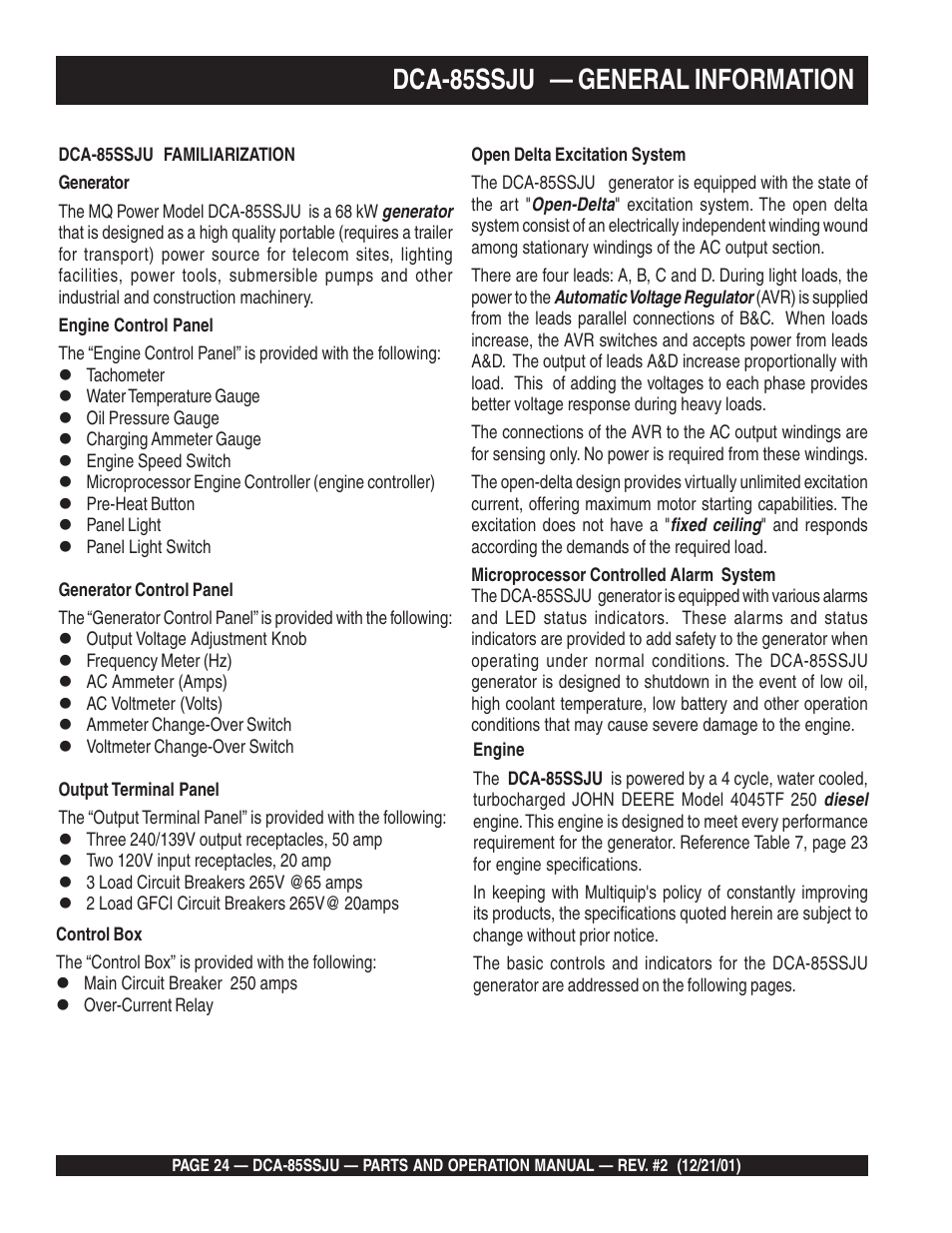Dca-85ssju — general information | Multiquip DCA85SSJU User Manual | Page 24 / 92