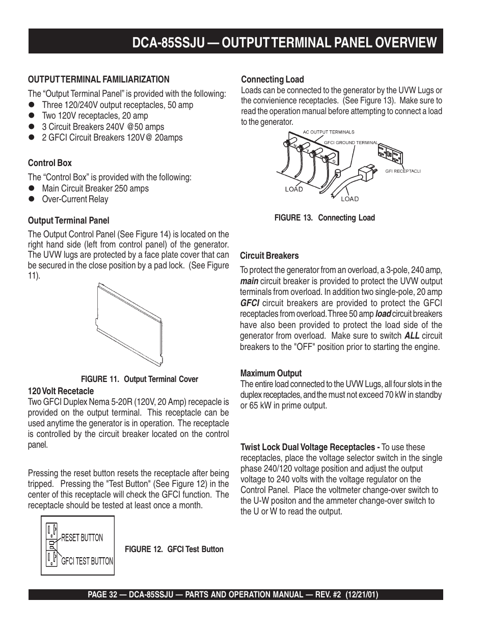 Dca-85ssju — output terminal panel overview | Multiquip DCA85SSJU User Manual | Page 32 / 92