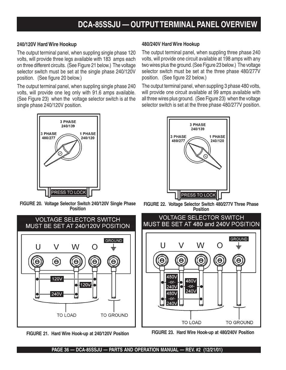 Dca-85ssju — output terminal panel overview | Multiquip DCA85SSJU User Manual | Page 36 / 92