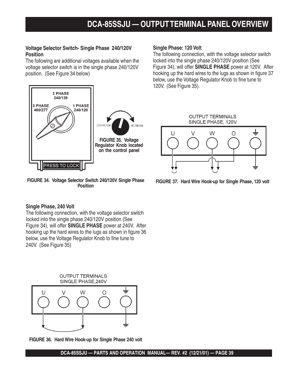 Dca-85ssju — output terminal panel overview | Multiquip DCA85SSJU User Manual | Page 39 / 92