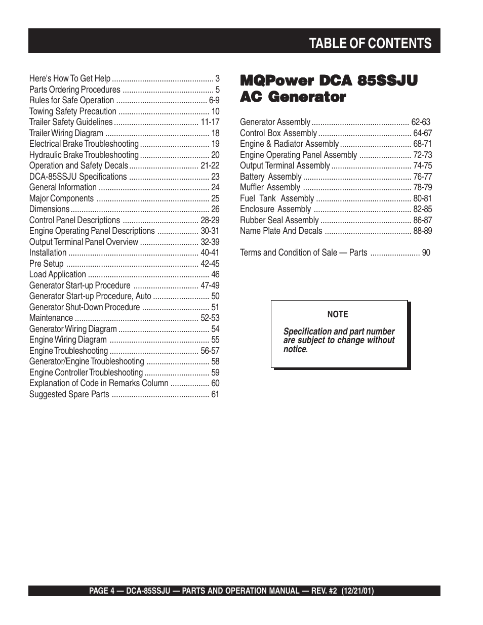 Multiquip DCA85SSJU User Manual | Page 4 / 92