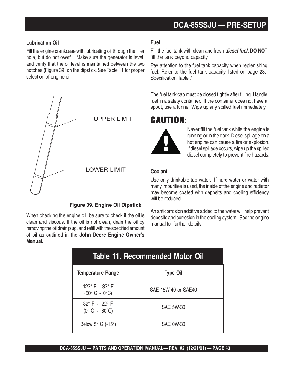 Dca-85ssju — pre-setup, Caution, Caution caution | Multiquip DCA85SSJU User Manual | Page 43 / 92