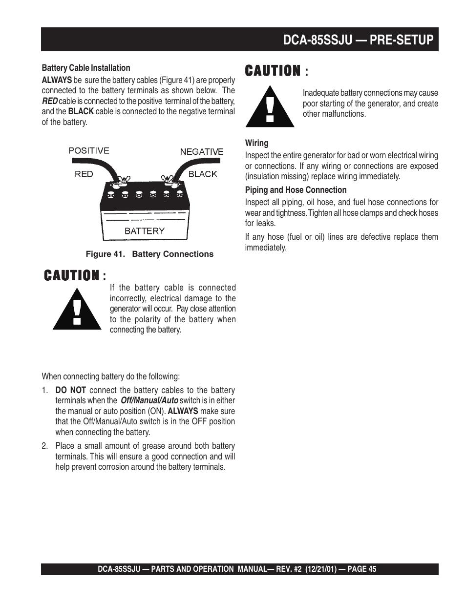 Dca-85ssju — pre-setup, Caution, Caution caution | Multiquip DCA85SSJU User Manual | Page 45 / 92