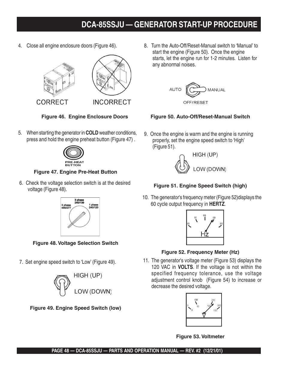 Dca-85ssju — generator start-up procedure | Multiquip DCA85SSJU User Manual | Page 48 / 92