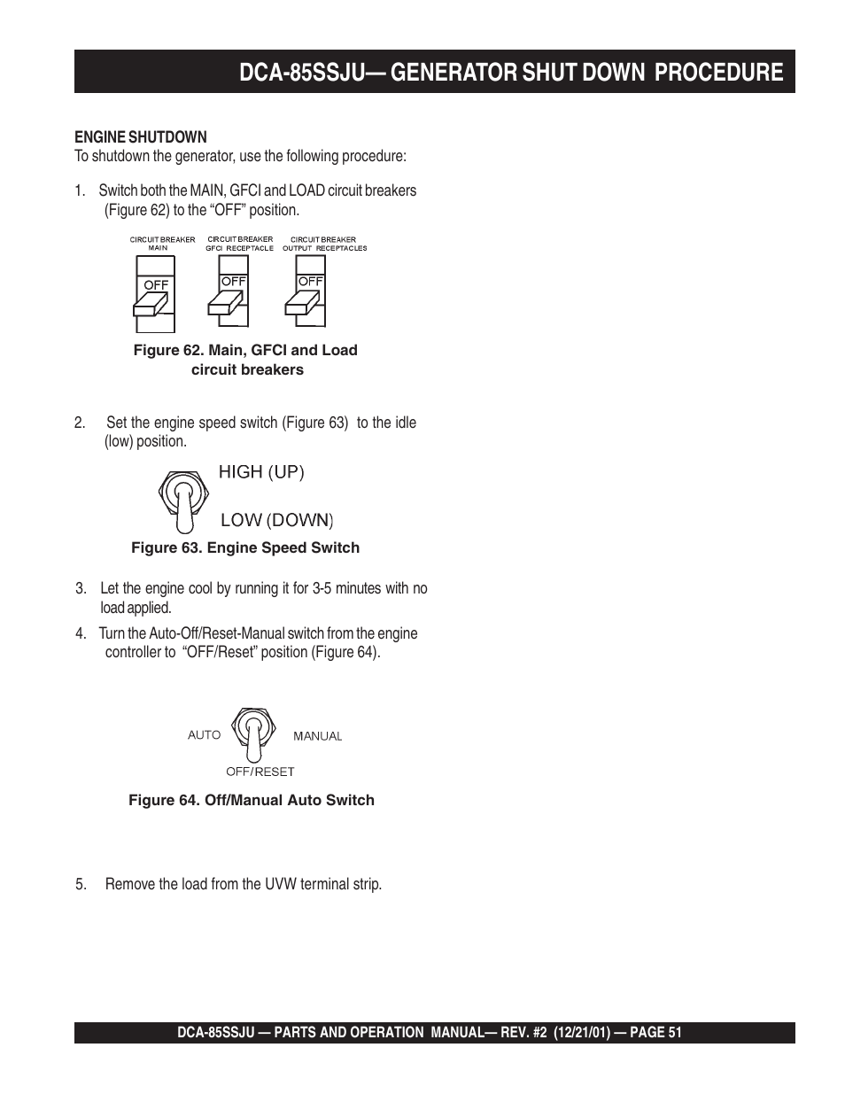 Dca-85ssju— generator shut down procedure | Multiquip DCA85SSJU User Manual | Page 51 / 92