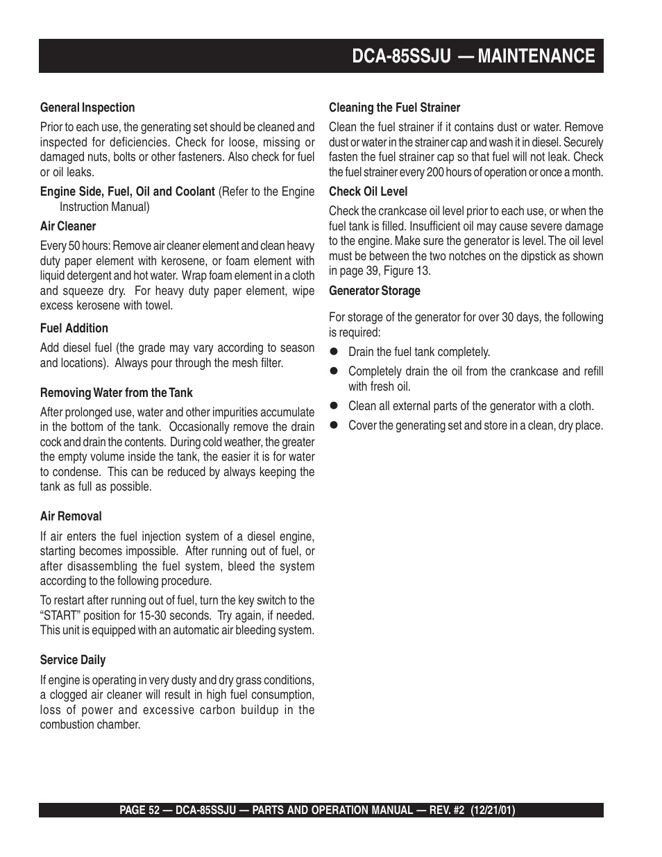 Dca-85ssju — maintenance | Multiquip DCA85SSJU User Manual | Page 52 / 92