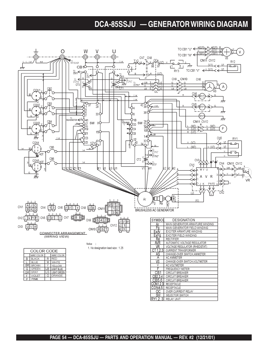 Dca-85ssju — generator wiring diagram | Multiquip DCA85SSJU User Manual | Page 54 / 92