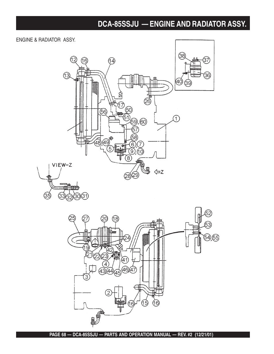 Dca-85ssju — engine and radiator assy | Multiquip DCA85SSJU User Manual | Page 68 / 92