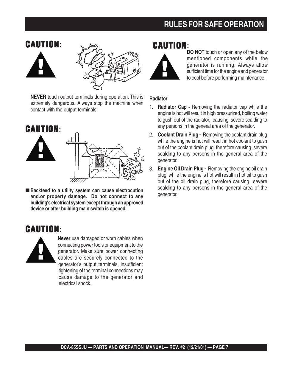 Caution, Caution caution | Multiquip DCA85SSJU User Manual | Page 7 / 92