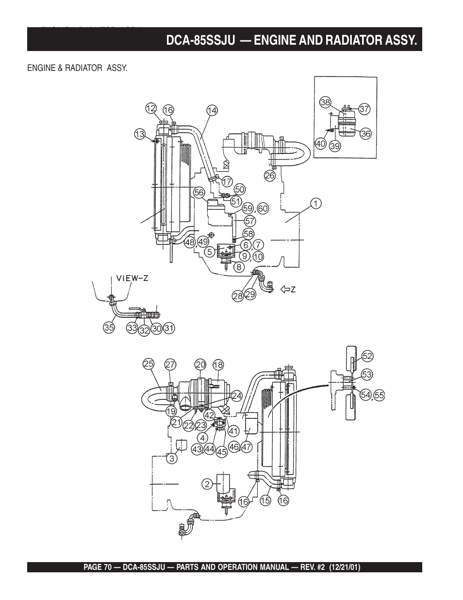 Dca-85ssju — engine and radiator assy | Multiquip DCA85SSJU User Manual | Page 70 / 92