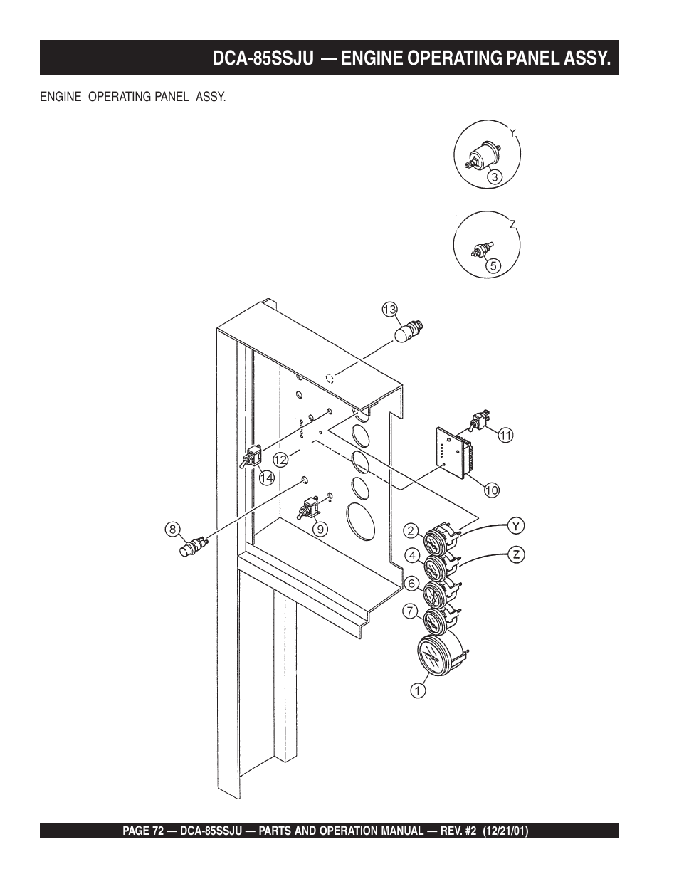Dca-85ssju — engine operating panel assy | Multiquip DCA85SSJU User Manual | Page 72 / 92