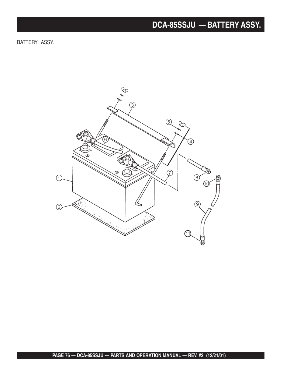 Dca-85ssju — battery assy | Multiquip DCA85SSJU User Manual | Page 76 / 92