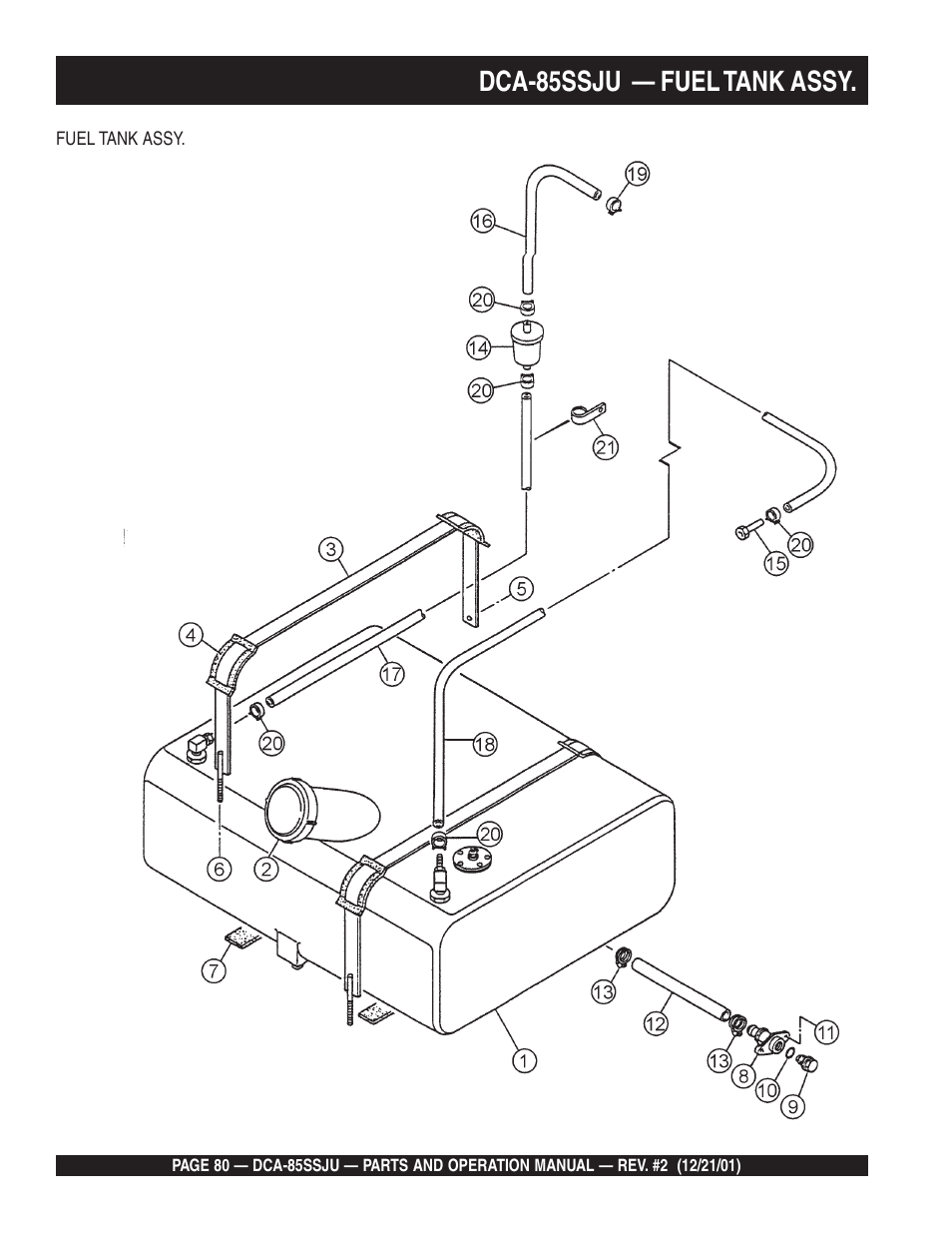 Dca-85ssju — fuel tank assy | Multiquip DCA85SSJU User Manual | Page 80 / 92