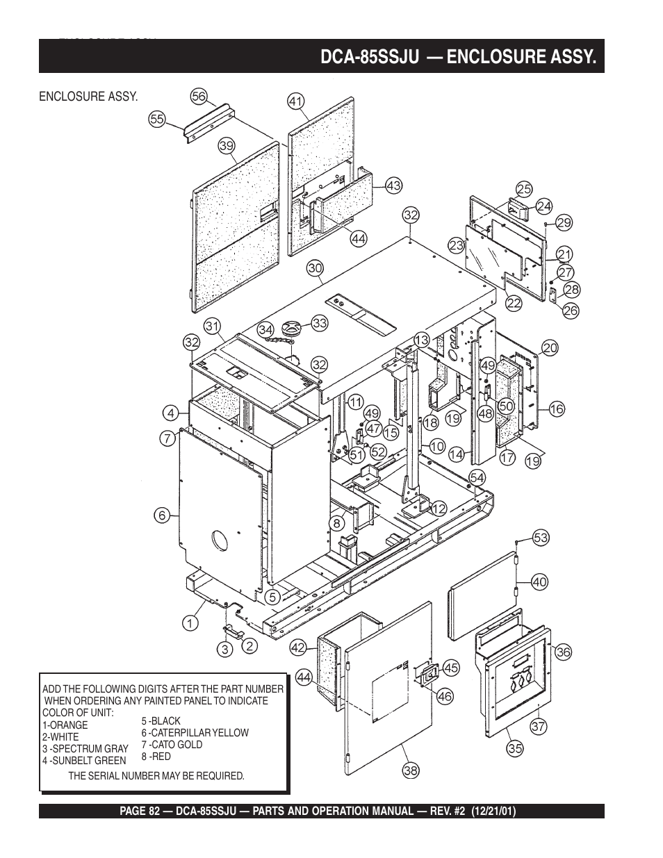 Dca-85ssju — enclosure assy | Multiquip DCA85SSJU User Manual | Page 82 / 92