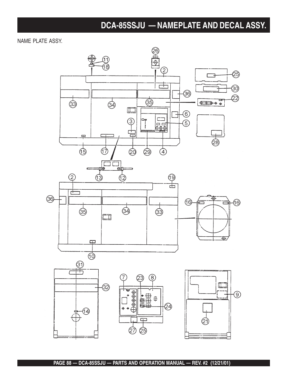 Dca-85ssju — nameplate and decal assy | Multiquip DCA85SSJU User Manual | Page 88 / 92