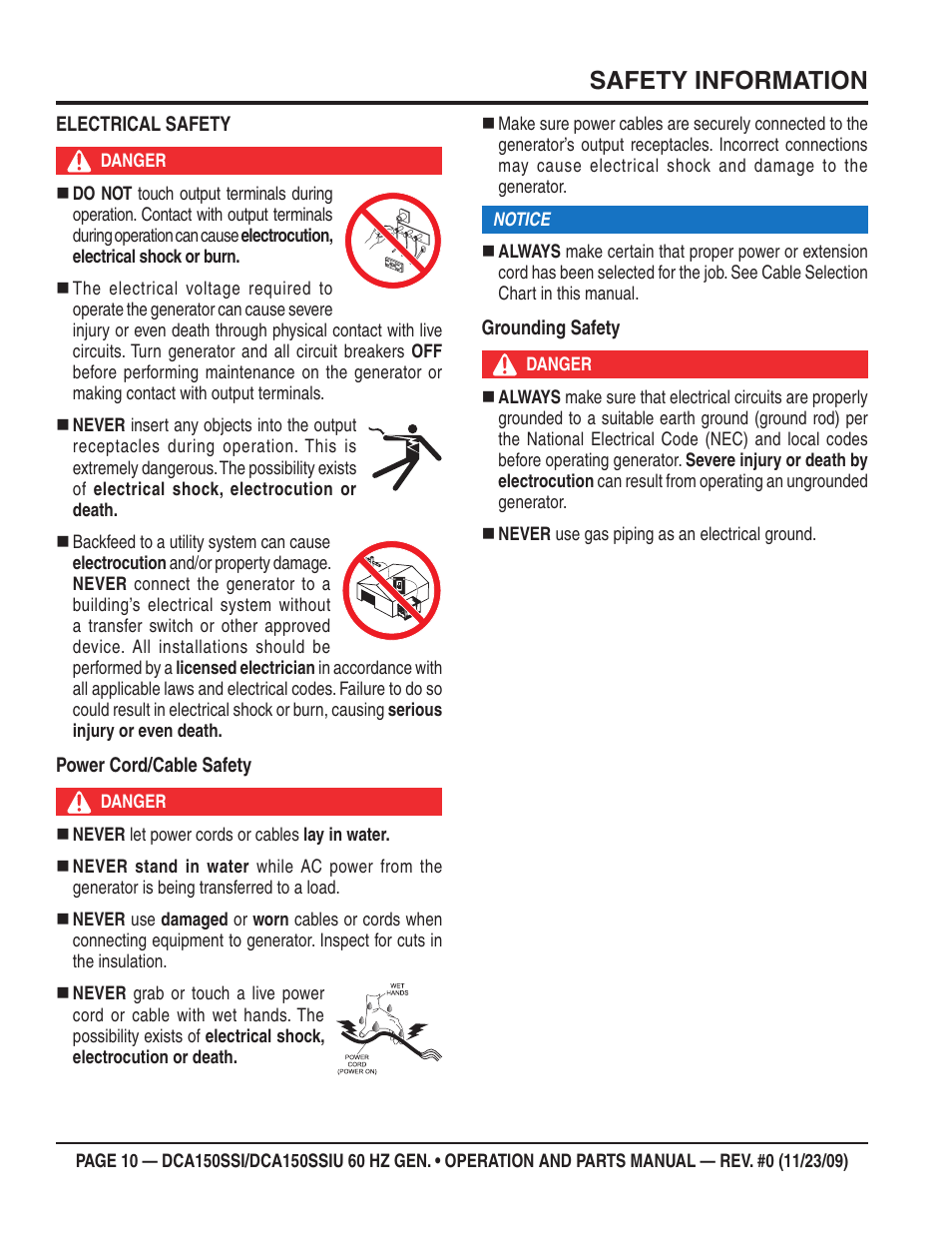 Safety information | Multiquip DCA150SSiU User Manual | Page 10 / 96