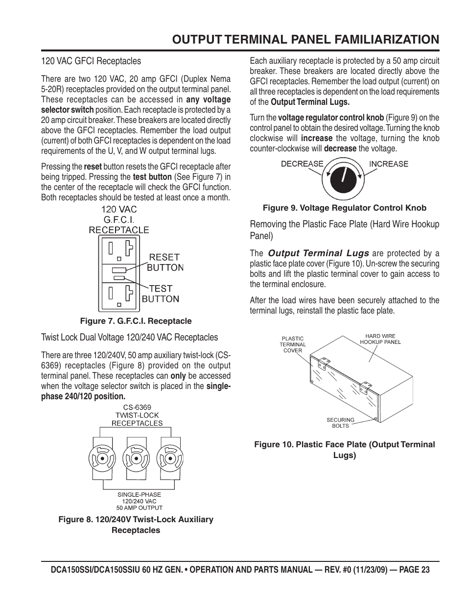 Output terminal panel familiarization | Multiquip DCA150SSiU User Manual | Page 23 / 96