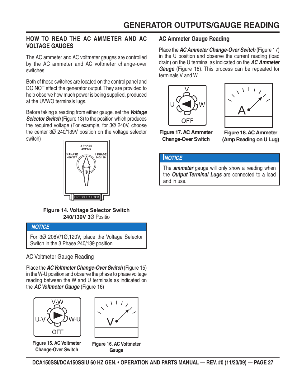 Generator outputs/gauge reading | Multiquip DCA150SSiU User Manual | Page 27 / 96