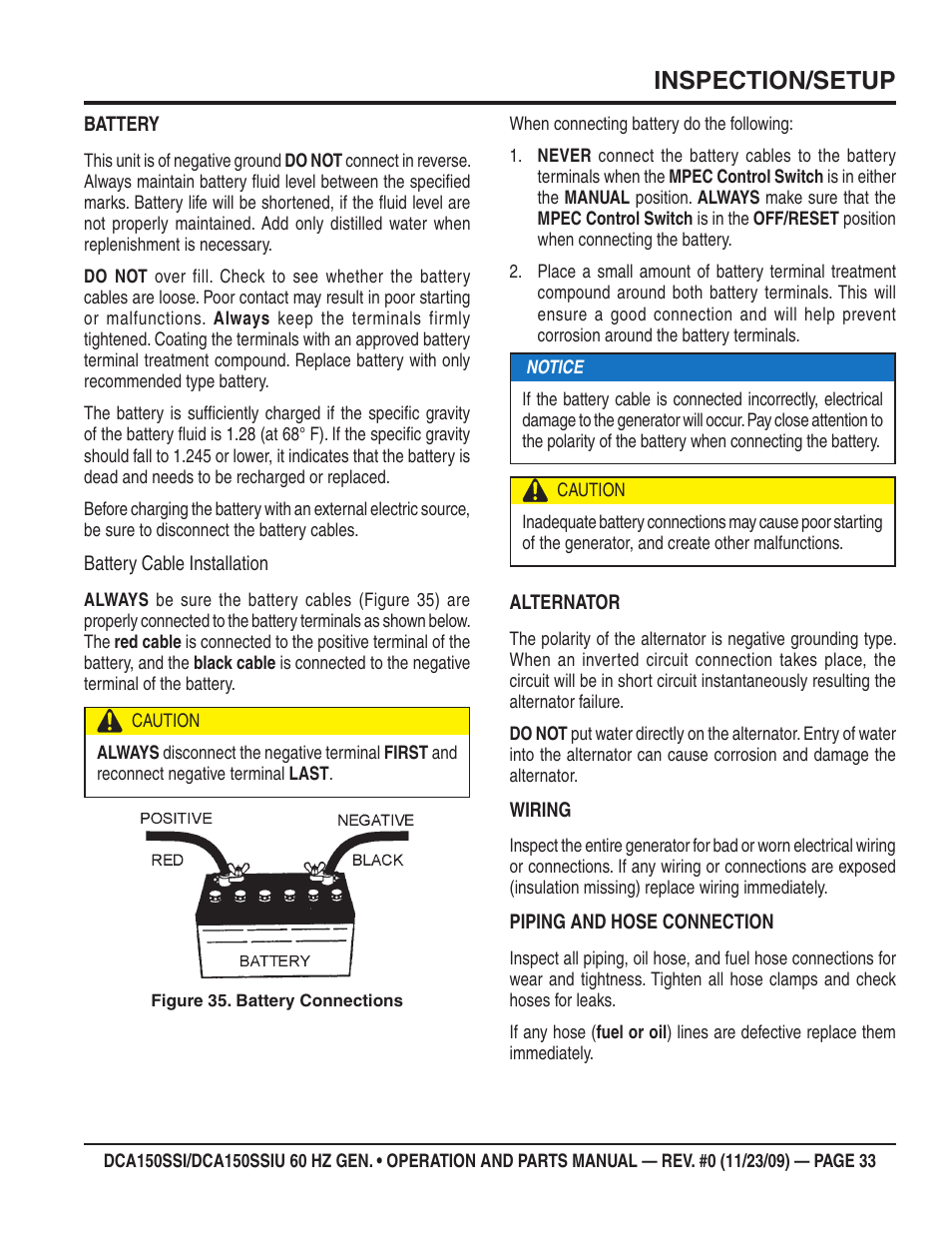 Inspection/setup | Multiquip DCA150SSiU User Manual | Page 33 / 96