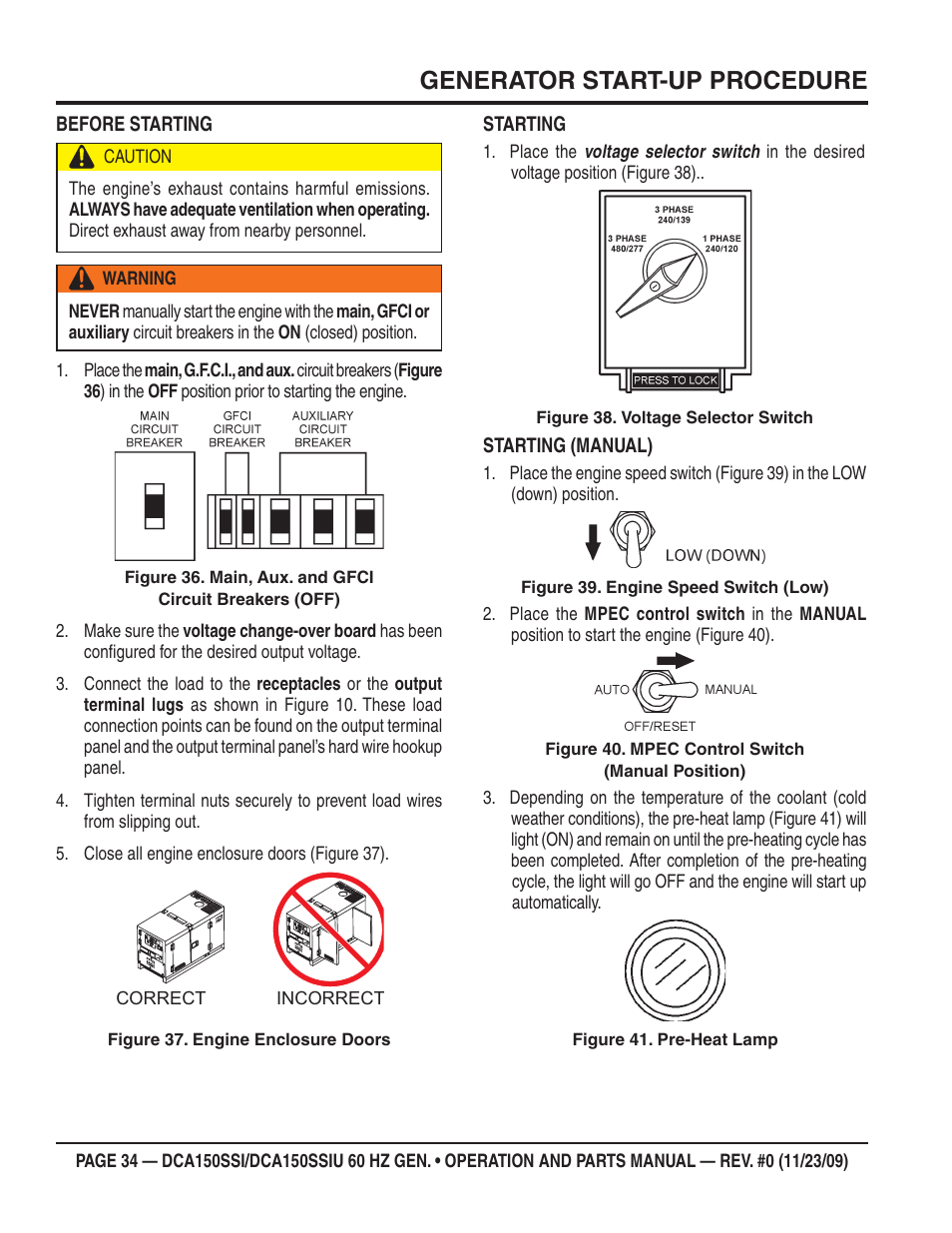 Generator start-up procedure | Multiquip DCA150SSiU User Manual | Page 34 / 96