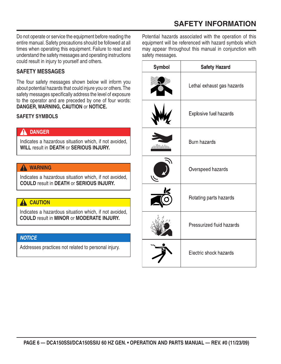 Safety information | Multiquip DCA150SSiU User Manual | Page 6 / 96