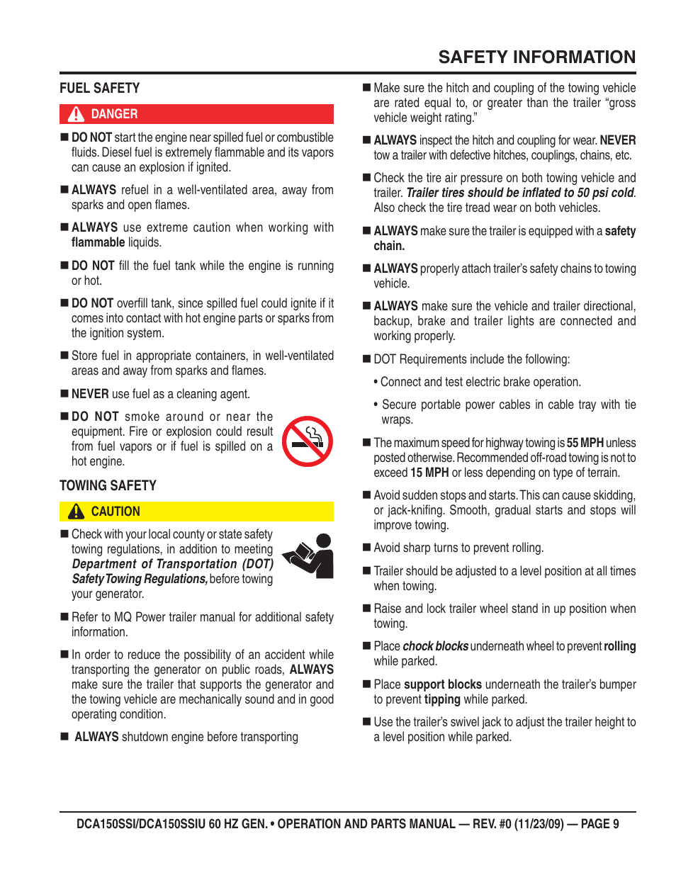 Safety information | Multiquip DCA150SSiU User Manual | Page 9 / 96