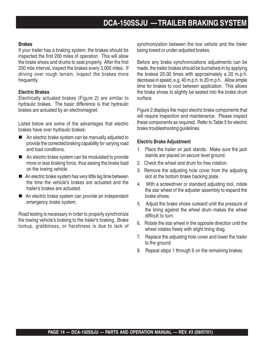 Dca-150ssju — trailer braking system | Multiquip DCA150SSJU2 User Manual | Page 14 / 100