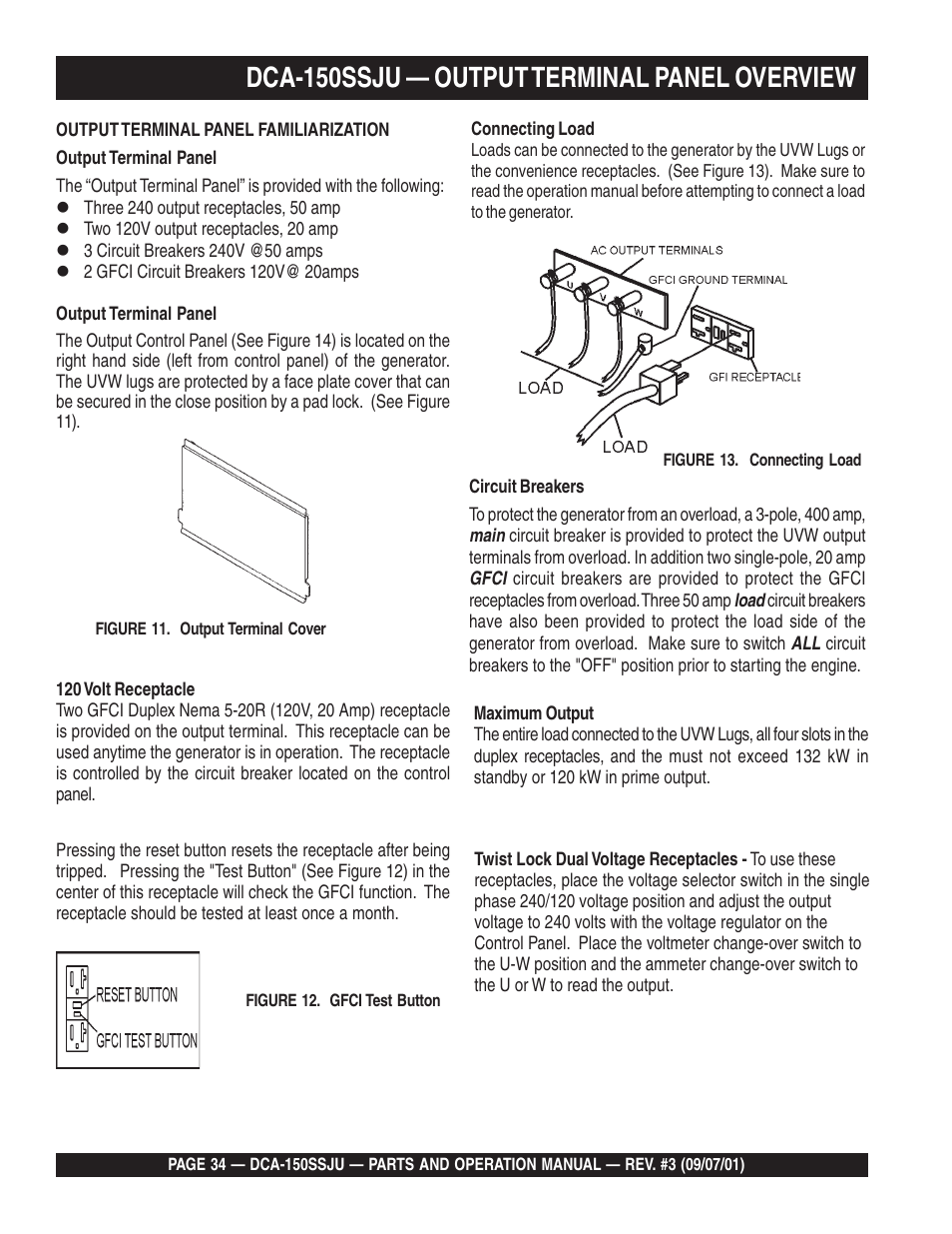 Dca-150ssju — output terminal panel overview | Multiquip DCA150SSJU2 User Manual | Page 34 / 100