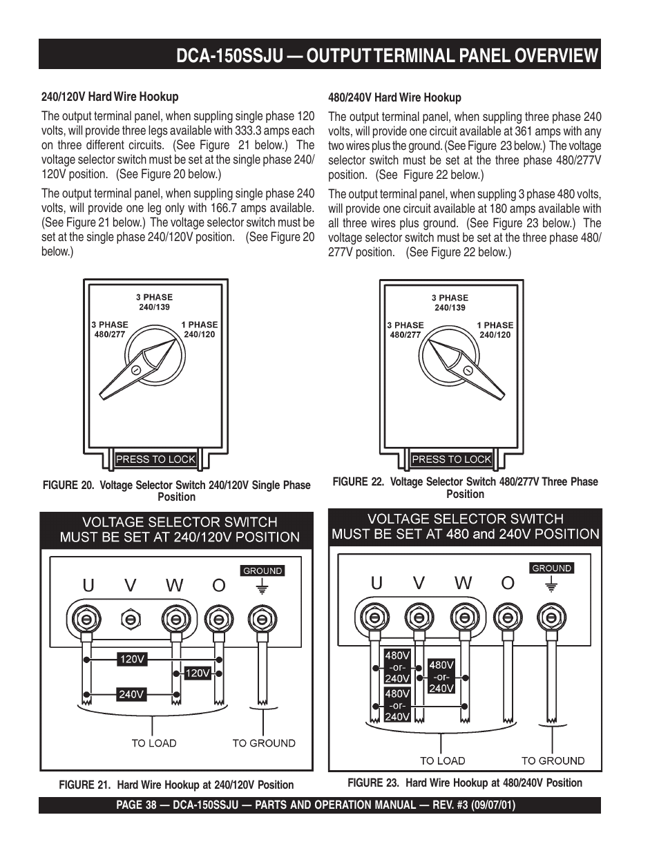 Dca-150ssju — output terminal panel overview | Multiquip DCA150SSJU2 User Manual | Page 38 / 100