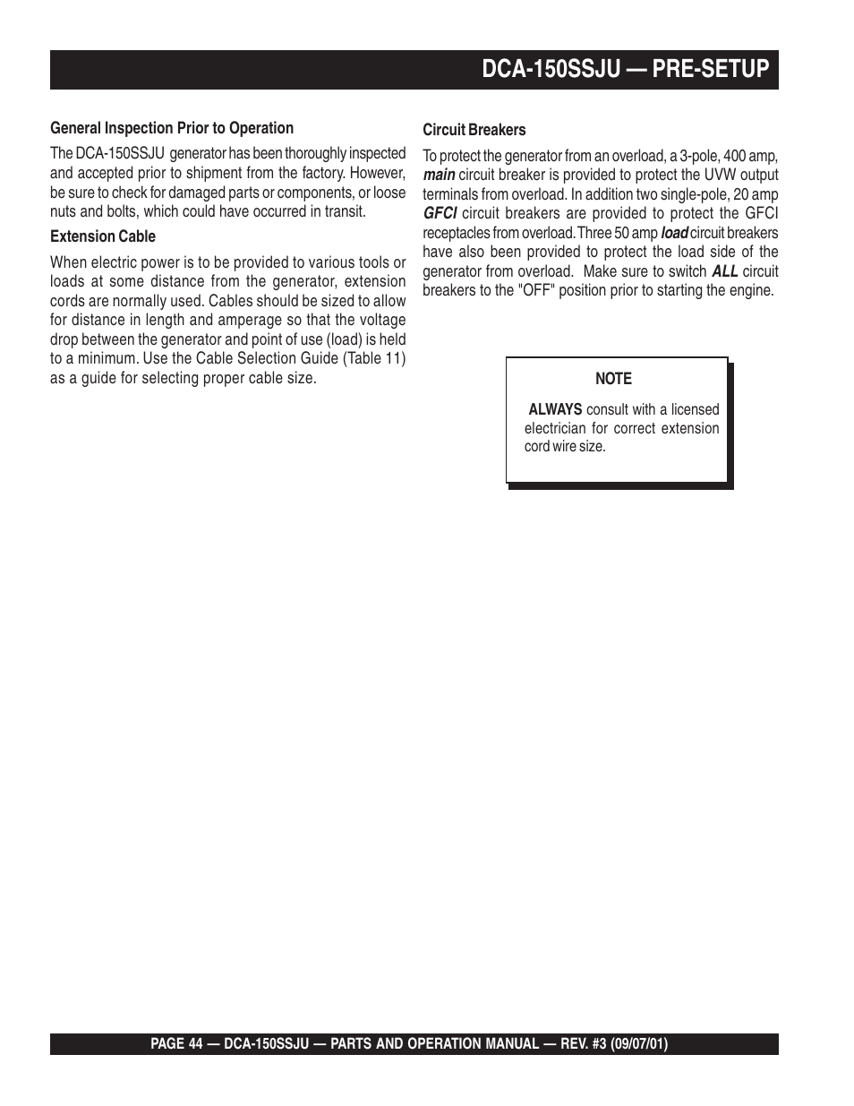 Dca-150ssju — pre-setup | Multiquip DCA150SSJU2 User Manual | Page 44 / 100