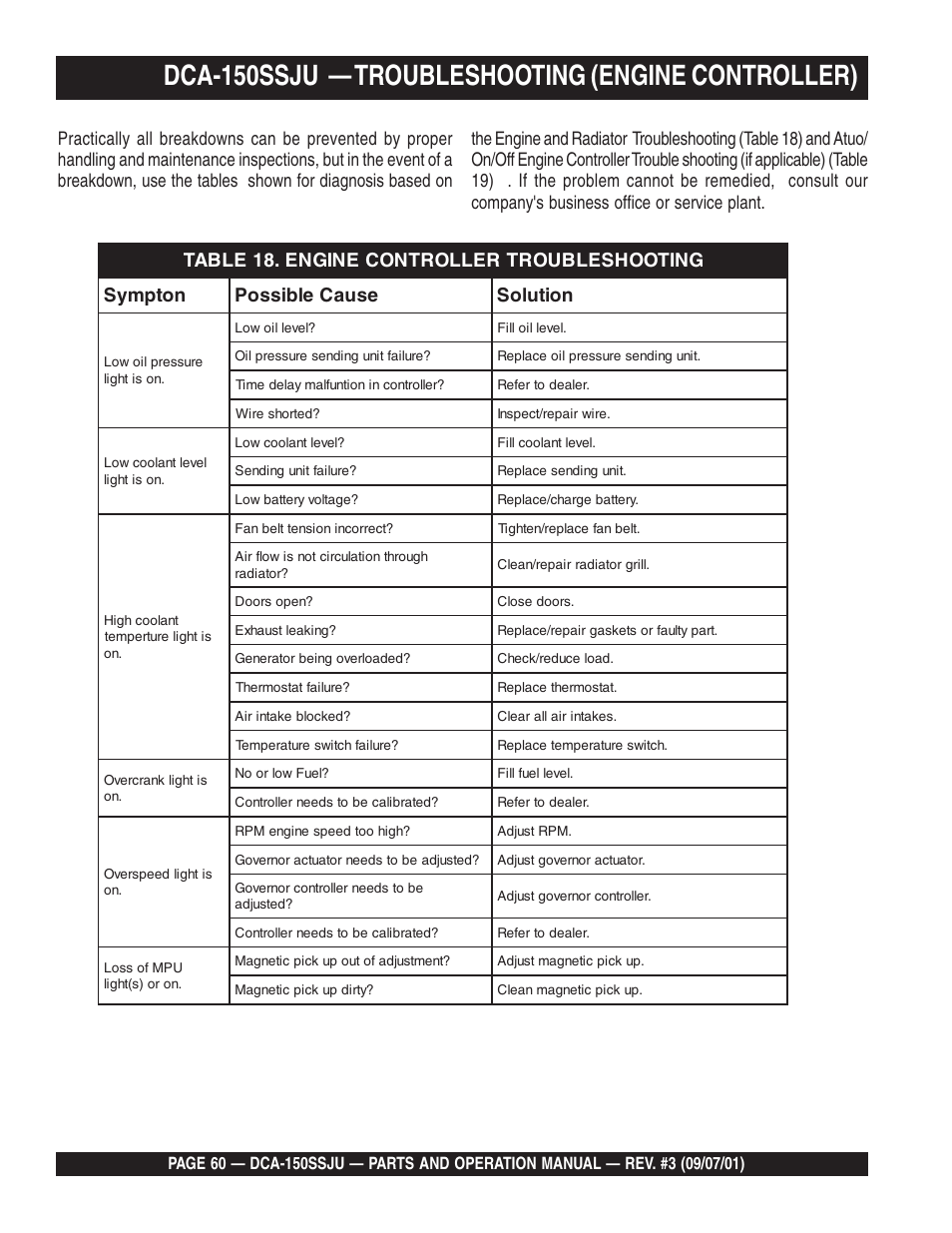 Dca-150ssju — troubleshooting (engine controller) | Multiquip DCA150SSJU2 User Manual | Page 60 / 100