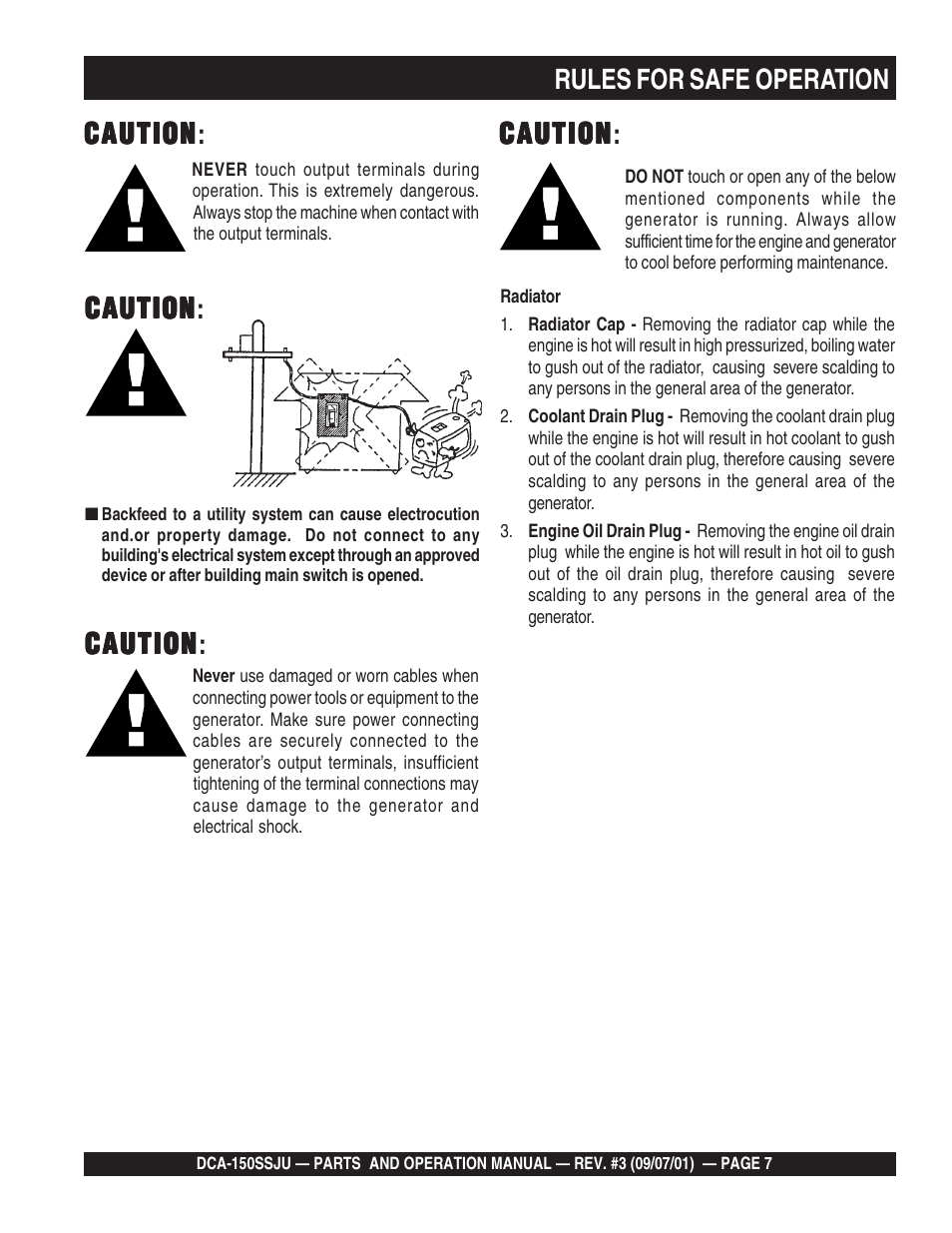 Caution, Caution caution | Multiquip DCA150SSJU2 User Manual | Page 7 / 100