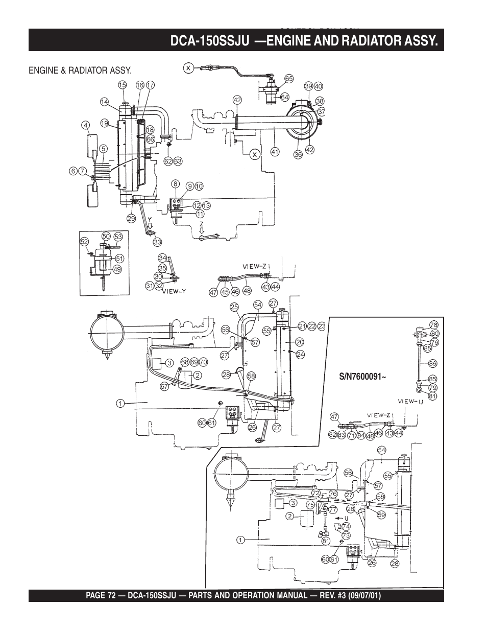 Dca-150ssju —engine and radiator assy | Multiquip DCA150SSJU2 User Manual | Page 72 / 100