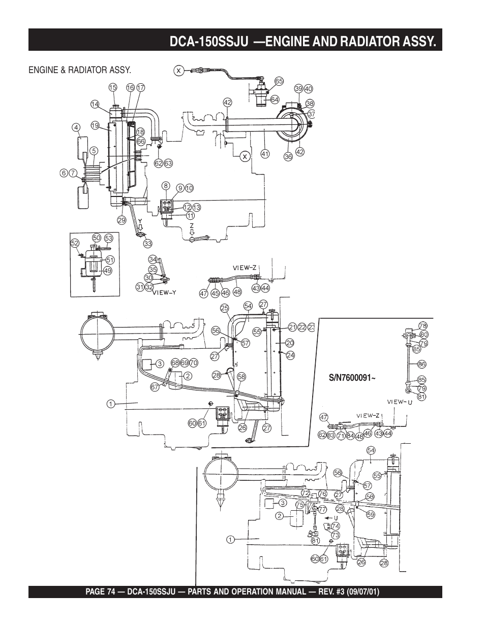 Dca-150ssju —engine and radiator assy | Multiquip DCA150SSJU2 User Manual | Page 74 / 100