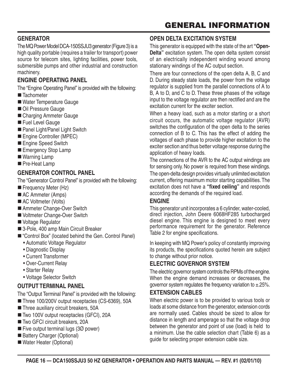 General information | Multiquip DCA150SSJU3 User Manual | Page 16 / 102