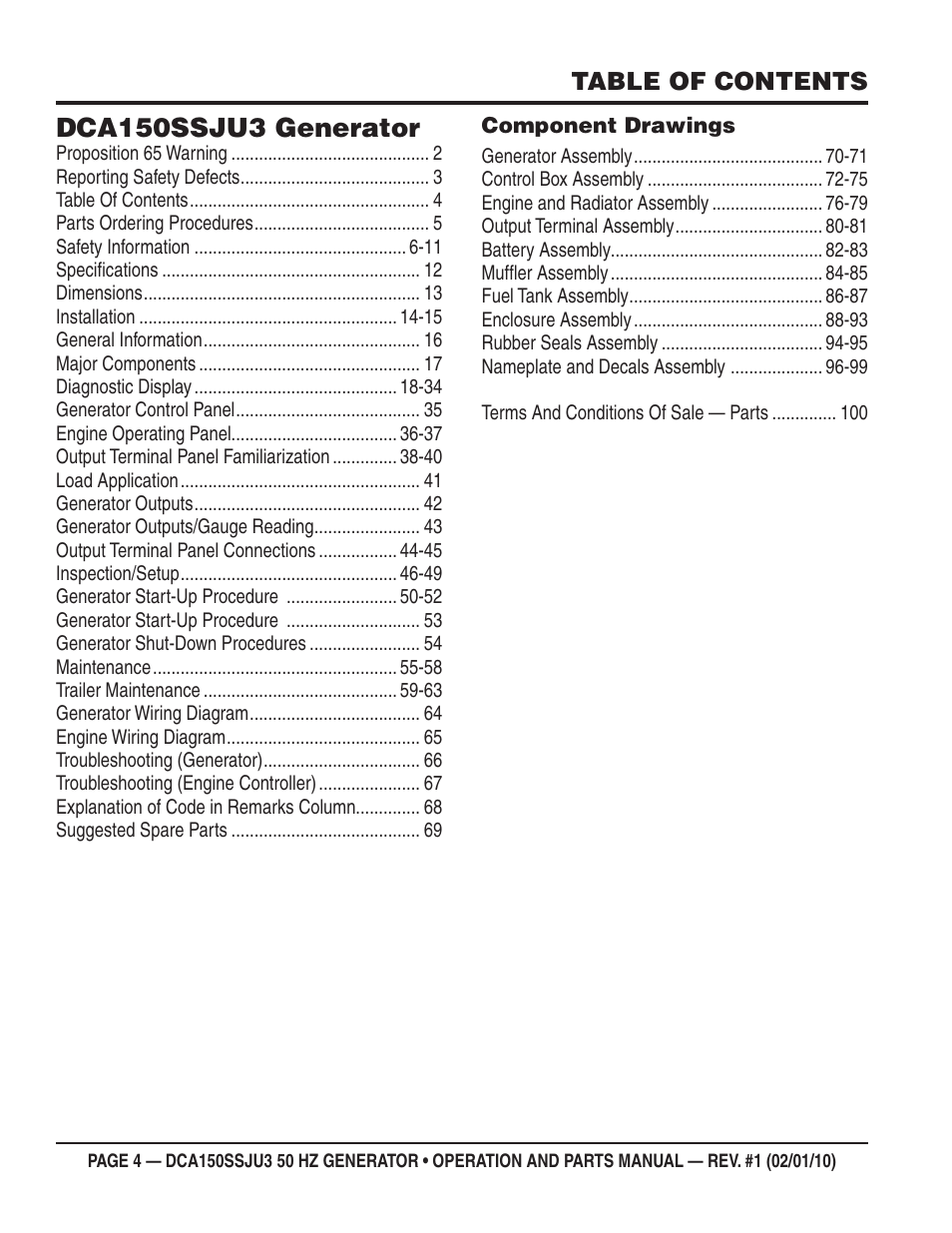 Dca150ssju3 generator | Multiquip DCA150SSJU3 User Manual | Page 4 / 102