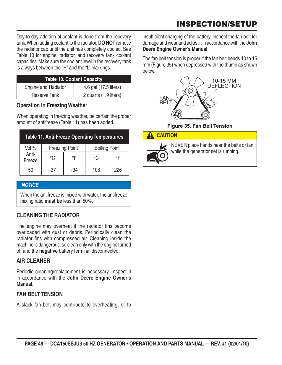 Inspection/setup | Multiquip DCA150SSJU3 User Manual | Page 48 / 102