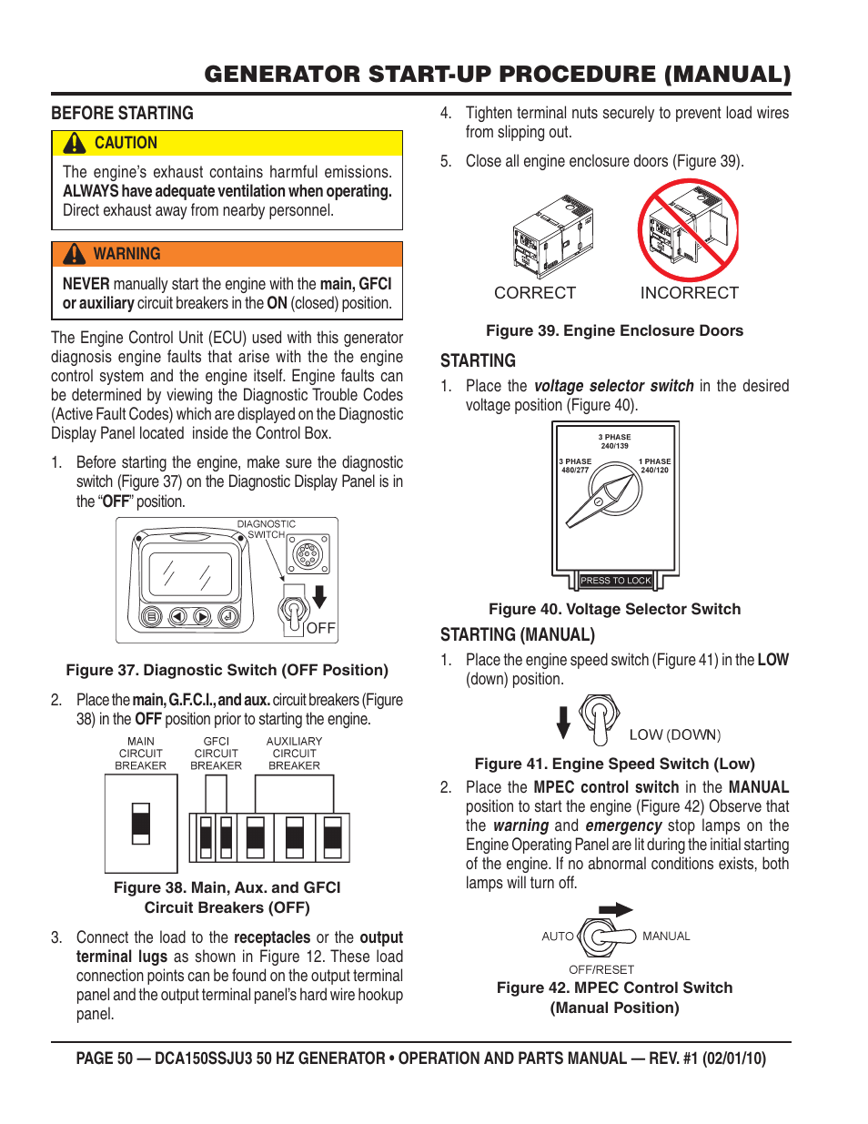 Generator start-up procedure (manual) | Multiquip DCA150SSJU3 User Manual | Page 50 / 102