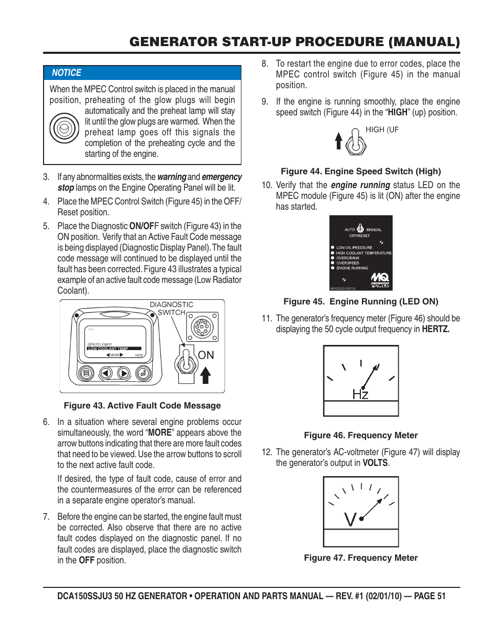 Generator start-up procedure (manual) | Multiquip DCA150SSJU3 User Manual | Page 51 / 102