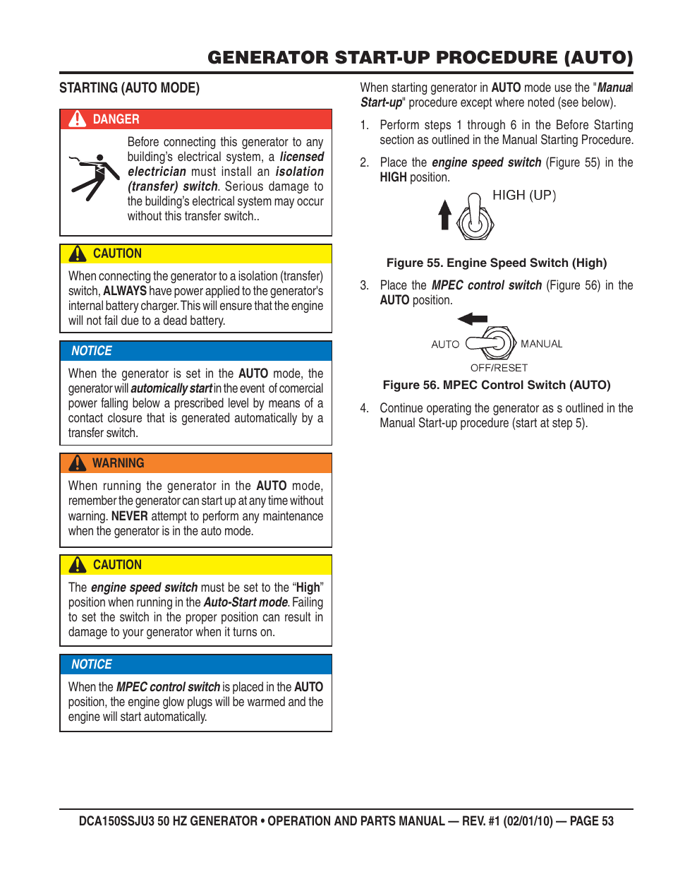 Generator start-up procedure (auto) | Multiquip DCA150SSJU3 User Manual | Page 53 / 102