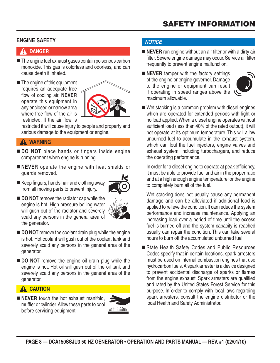 Safety information | Multiquip DCA150SSJU3 User Manual | Page 8 / 102