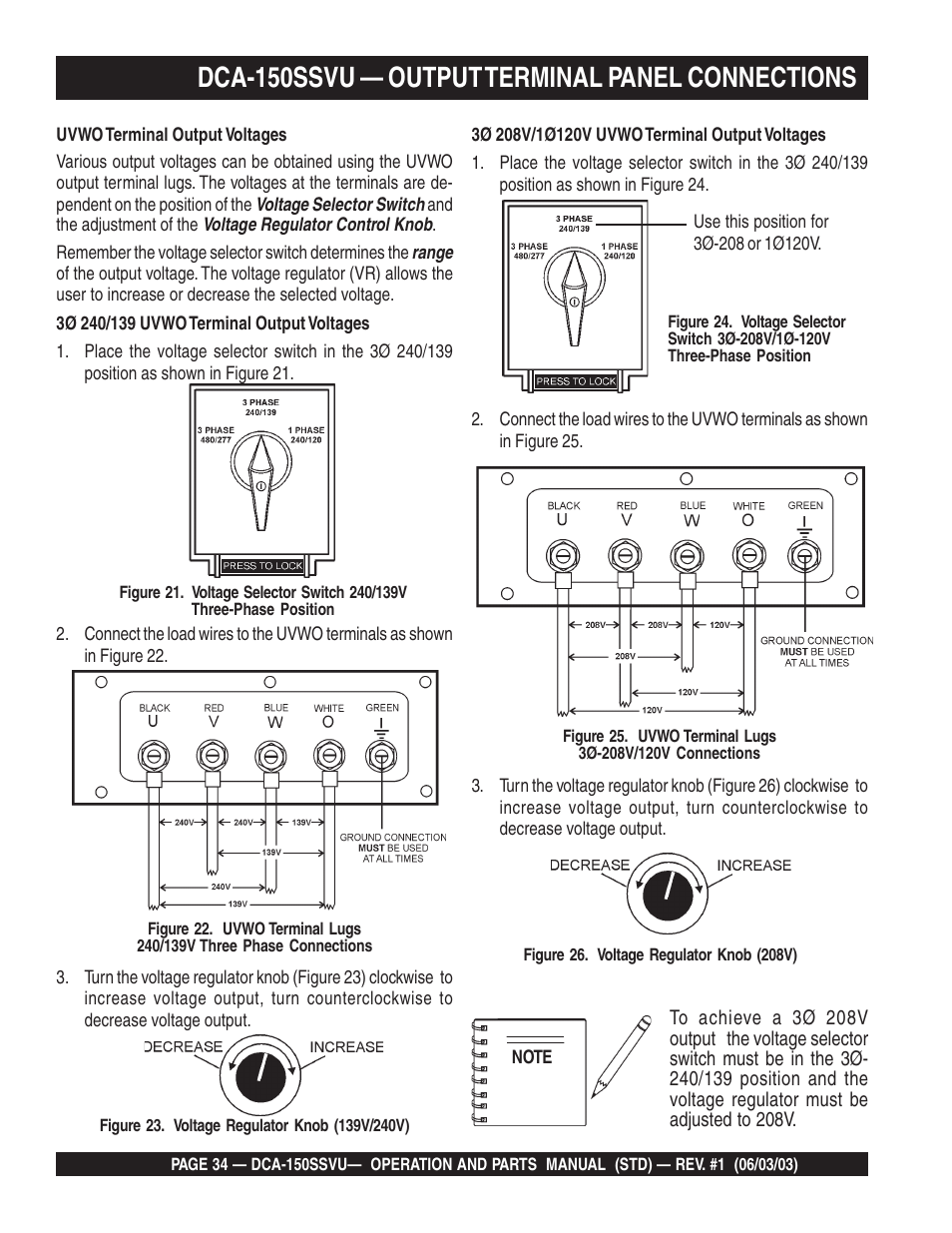 Dca-150ssvu — output terminal panel connections | Multiquip DCA150SSVU User Manual | Page 34 / 94