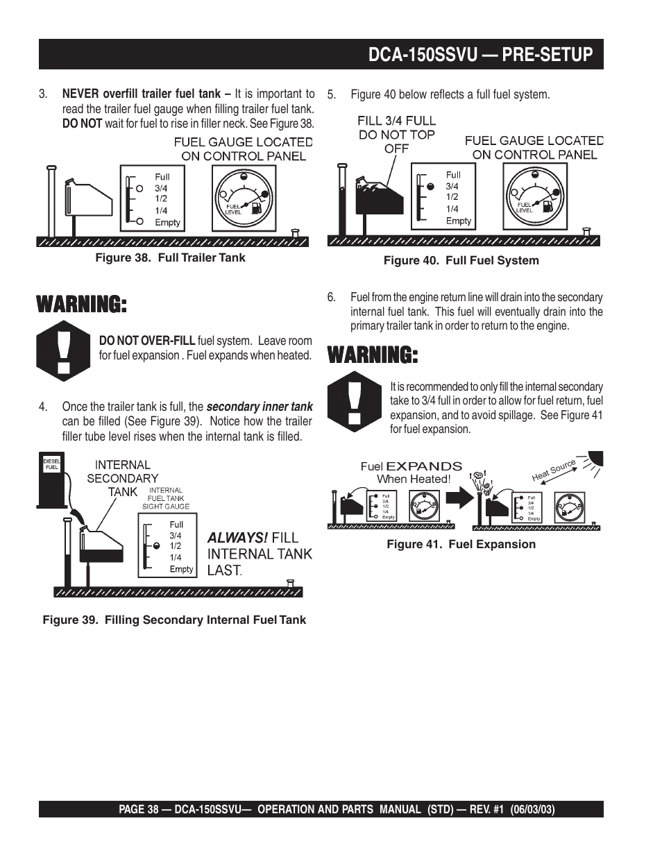 Warning, Dca-150ssvu — pre-setup | Multiquip DCA150SSVU User Manual | Page 38 / 94