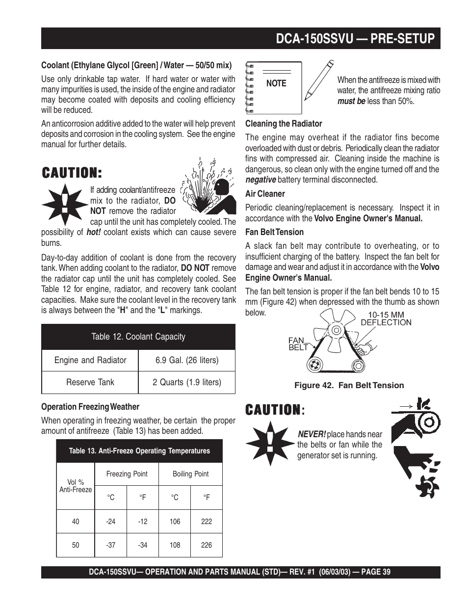 Caution, Caution caution, Dca-150ssvu — pre-setup | Multiquip DCA150SSVU User Manual | Page 39 / 94