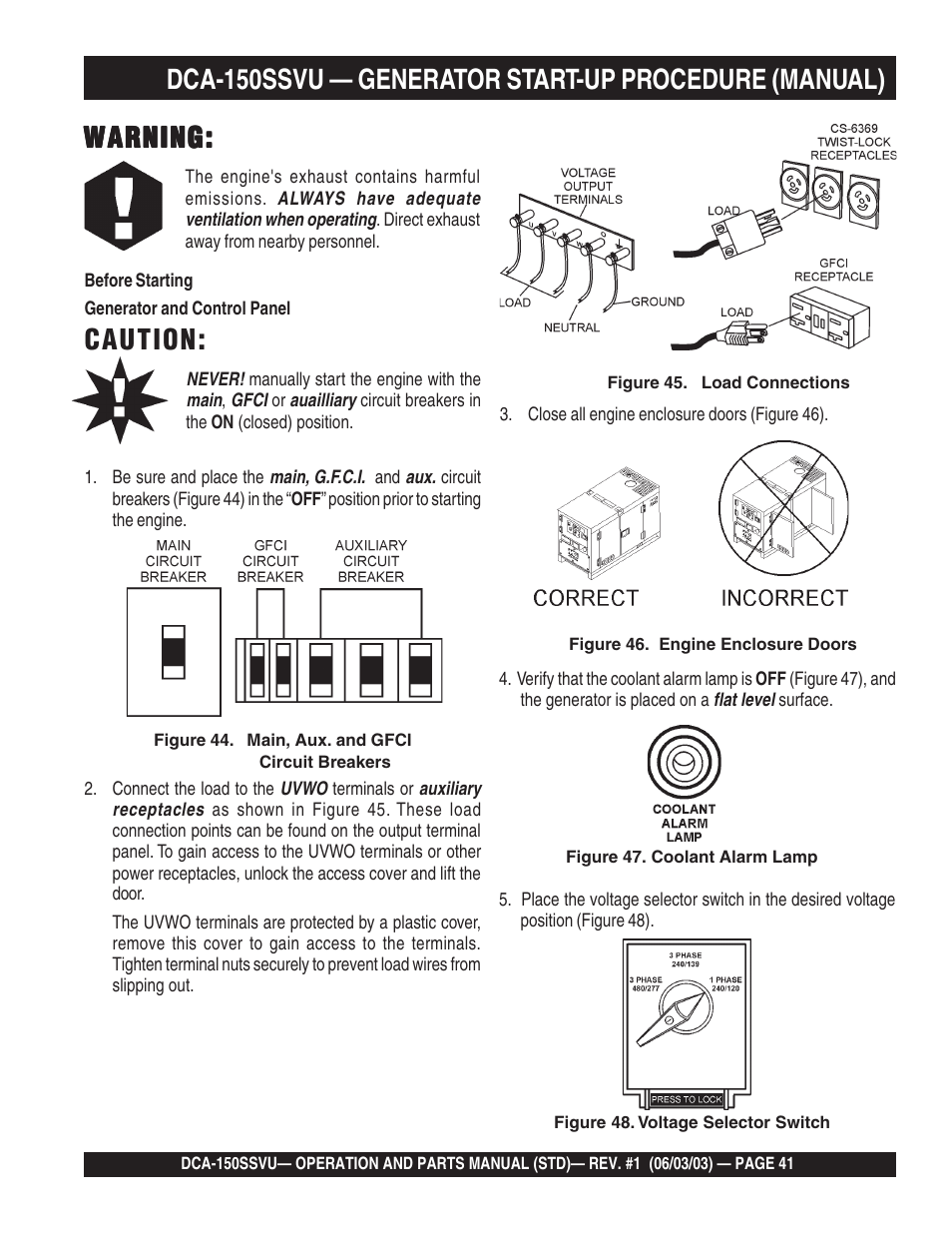 Warning, Caution | Multiquip DCA150SSVU User Manual | Page 41 / 94